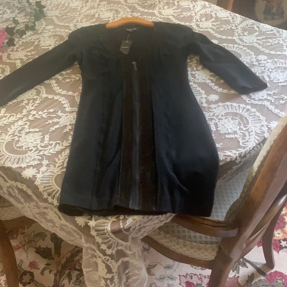 Zip front mini dress.